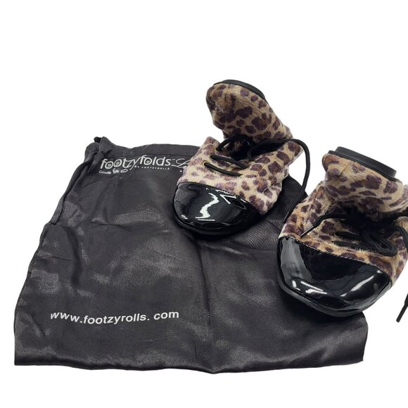 Footzy Folds Lace Up Cheetah Leopard Print Ballet Flat Fold Shoes Womens 6.5-7.5 - Picture 5 of 11